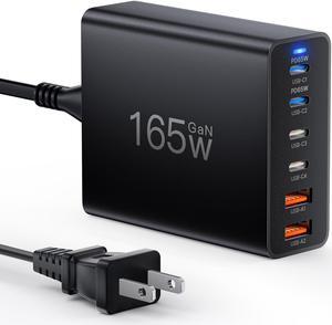 USB C Charging Station 165W Compact GaN 6 Port Type C Charger Fast Charging Multiple Devices Type C Laptop Power Adapter Charger Block for iPhone 15 14 13 12 Pro Max, MacBook Pro/Air, iPad etc