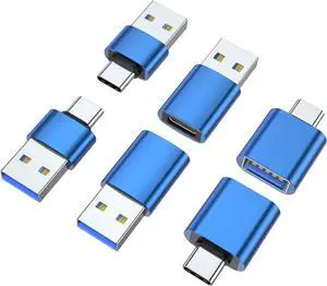 USB to USB C Adapter (6 Pack) USB C Male to USB 3.0 Female OTG Converter Type-C Female to A Male Connector (Blue)