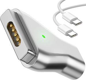 Magnetic USB C to Magnetic 2 T-Tip Adapter Type-C to Safe 2 T-Head PD 100W Power Fast Charging Converter for 2013-2015 MacBook Pro Air with 100W/5A USB C Cable (1.5M)