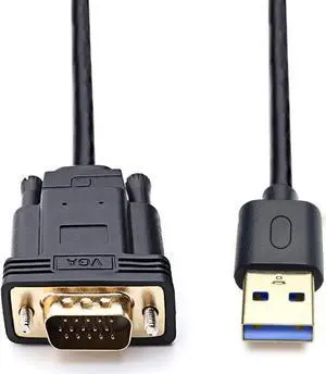 USB to VGA Adapter Cable 1080P Full HD USB 3.0 to 15Pin D-sub SVGA Monitor Display Video Converter Cord for Computer PC Laptop Compatible with Mac OS/Windows System (6.5FT Driver Required)