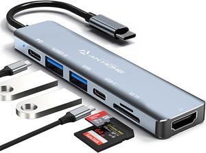 AnHome USB C Hub HDMI Adapter SD Card Reader 7-in-1 USB-C Multiport USB 3.0, Type C 87W PD Charging, USBC Adaptator Dongle Dock Converter for Apple MacBook Pro Air, USB-C Laptop Computer Accessories