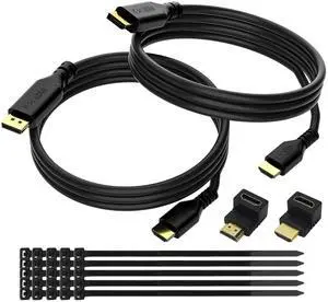 4K DisplayPort to HDMI Cable (4 FT 2-Pack) DP to HDMI Male Video UHD Cable Uni-Directional Cord for PC Desktop Graphics Card to HDTV Monitor Projector with 2 HDMI Angle Adapters and 25 Ties
