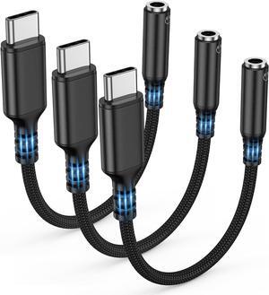 USB Type C to 3.5mm Female Headphone Jack Adapter (3-Pack) USB C to Aux Audio Dongle Adapter Compatible with iPhone 16 Pro Max/15 Pro/15  Galaxy S24/S23/S22 Ultra iPad Pro-Black