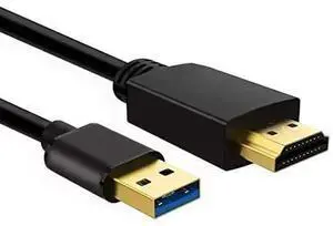 USB to HDMI Cable USB-A to HDMI Adapter for Monitor Type-A Male to HDMI Male Adapter for TV/DVD Player/Projector/Monitor-6.6FT/2M (Black)