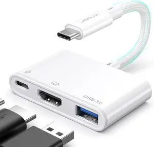 USB C to HDMI Adapter Digital AV Multiport 4K@30Hz 3-in-1 100W Charging 5Gbps USB A 3.0 Type C Compatible with iPhone 16 Pro/16 Pro Max/16/iPhone 15 Pro Max  S24/23 iPad MacBook