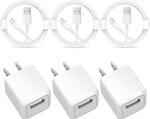 iPhone Charger - 3 Pack USB Wall Charger Cube Block Adapter with 6Ft USB Fast Charging Cable Compatible with iPhone 14 13 12 11 Pro Max XR XS X 8 7 6 Plus iPad