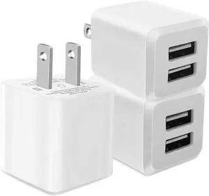 3- Pack USB Wall Charger Dual Port USB Cube Power Adapter Charger Plug Block Charging Box Dual Port Wall Fast Charging Adapter Compatible for i Phone 15 14 13 12 11