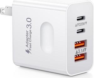 USB C Charger Block 40W 4-Port USB-C Wall Charger Fast Charging Dual Port USBC Power Adapter+Double USB Wall Plug Multiport Brick Type C Block for iPhone 15 14 13 12 11 Pro Max XS XR iPad