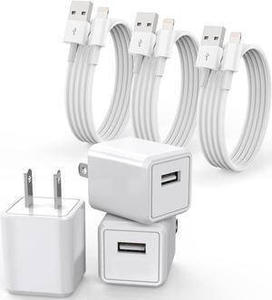 iPhone Charger, 3PackMFi CertifiedLightning Cable Quick Fast Charging Cords and 3Pack USB Wall Charger Travel Plug Block Adapter Compatible with iPhone 14/13/12/11 Pro/Xs/XR/X/8 Plus and More