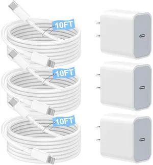 Fast Charger iPhone,iPhone Charger Fast Charging[Apple MFi Certified]3Pack Apple Charger USB C Wall Charging Block 10FT Long USB C to Lightning Cable Cord for iPhone14 Pro Max/13/12 Mini/11/XR/XS/X/SE