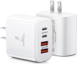 USB C Charger Block 2-Pack 40W 4-Port USB C Wall Charger Fast Charging Dual Port PD Power Adapter+QC Double Wall Plug Multiport Type C Brick Charger for iPhone 15 14 13 12 11 Pro Max XS XR X
