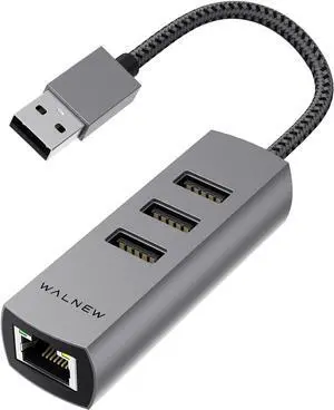 WALNEW USB 3.0 Ethernet Adapter, 4-in-1 USB Hub with 3 USB-A Data Ports and 1 Gigabit RJ45 Network, Multiport USB Splitter for Laptop,PC,MacBook Pro/Air 2015,Surface,Dell XPS,Chromebook,Thinkpad