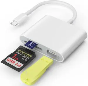 SD Card Reader USB 3.0 Type C High Speed to SD/TF Card Adapter for iPhone 15/16 Pro Max Memory Card Reader with SD MicroSD USB 3 Port for Mac/iPad/MacBook Pro/Air Android Phone Tablet