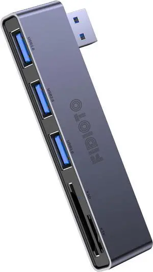 USB A Hub, Left Model 5-in-1 Network-Hubs with 1 USB3.0 &2 USB2.0 & Micro SD/TF Card Reader, Compatible for Laptop MacBook, Chromebook, Dell, HP, Samsung, Keyboard, Mouse Etc.