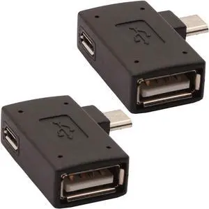 2-in-1 Powered Micro USB OTG Adapter 90 Degree Left Angled for PlayStaion Classic Raspberry Pi Zero Chromecast and TiVo Stream 4K - 2 Pack