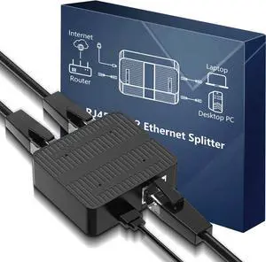 Gigabit Ethernet Splitter 1 to 2 Devices Simultaneously Networking, 1000Mbps High Speed LAN Splitter with USB-C Power Cable, Network Switch Hub Adapter for RJ45 Cat 5/5e/6/7/8 Cable