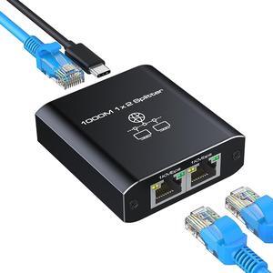 Ethernet Splitter 1 to 2 High Speed 1000Mbps, Gigabit RJ45 Internet Ethernet Switch Adapter, Network LAN Splitter with USB Power Cable for Cat 5/5e/6/7/8 Cable [2 Devices Networked Simultaneously]