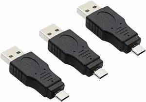 USB 2.0 Adapter A Male to Micro Male Black (3 Pack) USB a Male to Micro Male Adaptor