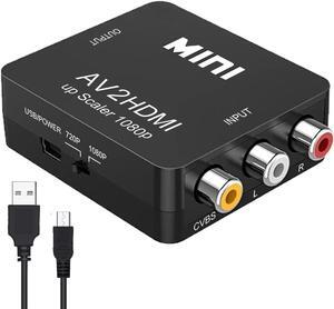 RCA to HDMI AV to HDMI Converter 1080P Mini RCA Composite CVBS AV to HDMI Video Audio Converter Adapter with PAL/NTSC Support TV/PC/DVD/VCR/STB/VHS/PS Games