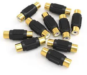 10 Pack RCA Female to Female Coupler Audio Video Gold Adapter for Phono Speaker RCA Cable Amplifier