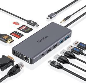 USB C Docking Station, 13 in 1 USB C Hub Multiport Adapter with 2*USB A 3.0 Data Port Up to 5Gbps,2*USB 2.0&1*USB C, 4K HDMI, VGA, 100W PD Charging, Ethernet, SD/TF/MS, 3.5MM Audio (USB 3.0 Port)