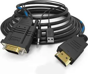 VGA to HDMI Adapter Cable 6Ft/1.8m VGA to HDMI 1080P HD Audio TV AV HDTV Video Converter Cord with 3.5mm Audio Cable & USB Power Cable for PC Computer Desktop Laptop Projector