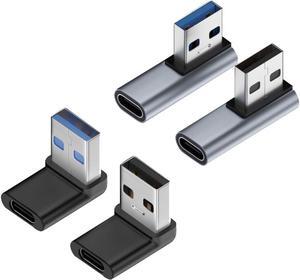 4 Kinds 90 Degree Adapter USB A Male to USB C Female Vertical Up & Down Left & Right Angle USB 3.0 to Type C Cable Connector Support Unidirectional Sides for Laptops/Phone/Tablet/PC
