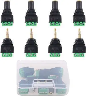 8Pcs 3.5mm(1/8inch) Stereo Audio Balanced Male & Female Jack to AV 3-Screw Video Balun Terminal Adapter Connector