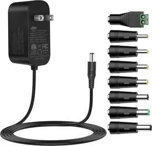 12V 2A 6Ft Power Supply Adapter 24W Universal Charger AC 100-240V with 8Tips to 12Volt DC Plug 2A 1.8A 1.5A 1.2A 1A 0.5A UL/CE/FCC Certified for LED Router Security Camera Keyboard Scanner