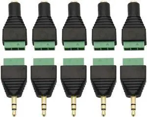 10Pcs 3.5mm Stereo TRS Audio Video Male/Female to 3 Screw Terminal Balun Converter Adapter Connectors