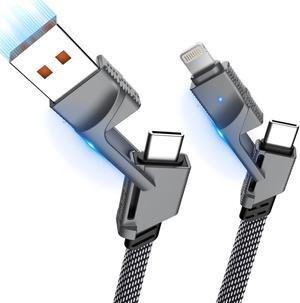 2Pack 4 in 1 USB C Cable Lightning Cable 6FT 60W [Fast Charging & Data Sync] Flat Braided Multi Type C Charger Cord for iPhone 15 Pro Max/15 Plus/15 Pro/14 13 Pro/ Galaxy S23/iPad/MacBook