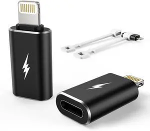 Female USB C to Male Lightning Adapter 2 Pack 2.2A Charging Data Transfer Compatible with iPhone 14 13 12 11 Xs SE iPad iPod AirPods Not for Audio Headphones/OTG Android Anti-Lost Black