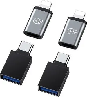 (4 Packs) 2 Type c Female to iPhone Male converters 2 USB Female to Type c Male converters for iPhone 12 13 14Pro Max Plus Samsung Galaxy S23 S22 OTG USB ADAPTS to USB C
