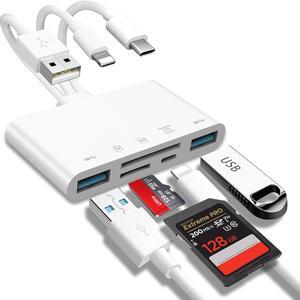 5-in-1 Memory Card Reader USB OTG Adapter & SD Card Reader for i-Phone/i-Pad USB C and USB A Devices with Micro SD & SD Card Slots Supports SD/Micro SD/SDHC/SDXC/MMC
