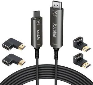 USB C to HDMI 2.1 Cable 50 FT, 8K Active Fiber Optic Type-C to HDMI Cord, (8K@60Hz, HDCP, HDR) Thunderbolt 3/4 Compatible, for iPhone 15 Series, MacBook Pro, iPad Pro, S23, Surface, with 4 Adapters