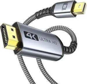 4K Mini DisplayPort to HDMI Cable [4K 30Hz Aluminum Shell Nylon Braided] UHD Thunderbolt to HDMI Cable Mini DP to HDMI 6.6ft Compatible for MacBook Air/Pro Surface Pro iMac Series XPS