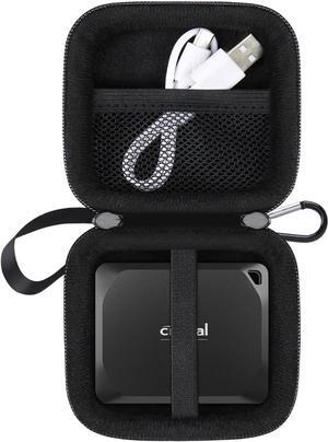 Hard Drive Carrying Case for Crucial X9 / X9 Pro / X10 Pro Portable SSD 1TB 2TB 4TB USB 3.2 External Solid State Drives Shockproof Water Repellent Storage Travel Bag Black+ Black