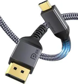Maxonar USB C to DisplayPort VESA Certified, 8K 60Hz Type-C to DP Cable 6FT/1.8M(4K 60Hz 144Hz 120Hz 2K 240Hz) 32.4Gbps 1.4 HBR3 Alt Mode Adapter for 2021 MacBook Pro M1 Mac Mini, XPS 15 Grey
