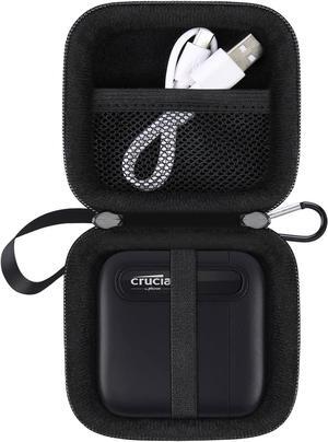 Hard Drive Carrying Case for Crucial X6 / X9 Pro / X10 Pro Portable SSD 500GB 1TB 2TB 4TB USB 3.2 External Solid State Drive Shockproof Water Repellent Storage Travel Bag Black+Black