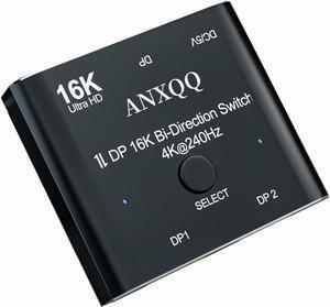 Displayport Switch, 16K Displayport Splitter 2 in 1 out Displayport Splitter Bi Directional 8K@120Hz 4K@240Hz, Displayport Switcher 1 in 2 out 16K DP Video Converter