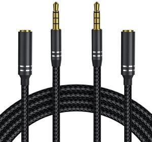 2 Pack 3.5mm Headphone Extension Cable (4Ft/1.2M) 4 Pole Hi-Fi Stereo Sound Audio Cable Nylon Braided Male to Female AUX Cord Auxiliary Extender for All 3.5 mm Enabled Devices - Black