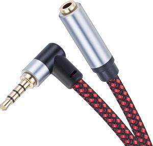 Audio Mic Extension Cable 3Ft 90 Degree TRRS 3.5mm Aux Headphone Extender 4-Pole Jack Plug Extension Lead Stereo Male to Female Braided Cord for Headset Laptop Phone Car PS4 and More (3Ft)