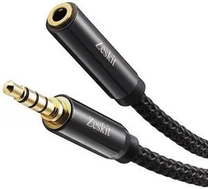 Premium 3.5mm Jack Male to Female AUX Audio Extension Cable TRRS 4 Poles for Headphones with Mic Speakers - 6ft