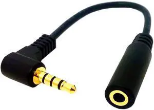 4 Pole 3.5mm 90 Degree Right Angle Audio Cable Male to 3.5mm Female Aux Cord TRRS Stereo Audio Cable Headset Extension Cable Support Mic 12 inch