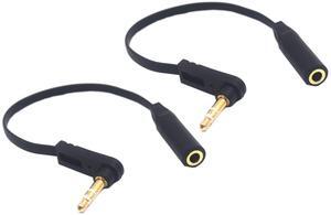 15cm 1/8 3.5mm TRS Jack Extension Audio Flat Cable 2 Pack 90 Degree Angle 3.5mm 3 Pole Stereo Plug Male to Female Extender Headphone Headset AUX Cord