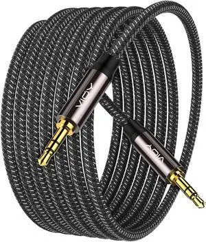 Aux Cable (15ft) [Copper Shell Hi-Fi Sound] 3.5mm Male to Male Braided Auxiliary Cord Compatible with Headphone Smartphone Home/Car Stereo Speaker Echo & More