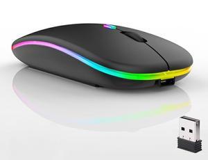 Wireless Bluetooth Mouse LED Dual Mode Rechargeable Silent Slim Laptop Mouse Portable(BT5.2+USB Receiver) Dual Mode Computer Mice for Laptop Desktop Computer ipad Tablet Phone TV (Black)
