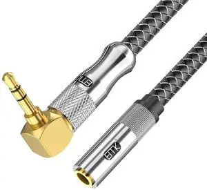 Right Angle Headphone Extension Cable 90 Degree 3.5mm Stereo Audio Extension Cable TRS Aux Cable for Laptop Car/Home Aux Stereo Speaker (3.5mm TRS 90 Degree Headphone Extension 3 Feet/1M)