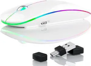 T16 LED Wireless Mouse 4800 DPI USB C Rechargeable Wireless Mouse with PAW 3212 Optical Sensor and 2 in 1 USB & Type C Receiver Silent Ergonomic 2.4G Computer Mouse for PC Mac Laptop -White T16 LED Wireless Mouse 4800 DPI USB C Rechargeable Wireless Mouse with PAW 3212 Optical Sensor and 2 in 1 USB & Type C Receiver Silent Ergonomic 2.4G Computer Mouse for PC Mac Laptop -White