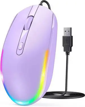 Seenda Wired Mouse - USB Computer Mouse with RGB Backlit Optical LED Attached USB Cord for Laptops Notebooks Chromebook - Purple